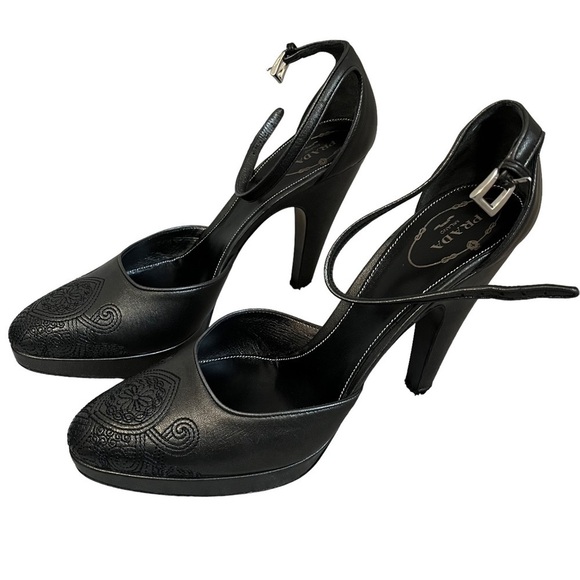 NIB Prada Sz 11 41 Vintage 1P7827 SILK FUME FLOW ANTRACITE Black Platform Pumps - Picture 2 of 12